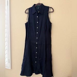 Ralph Lauren Dark Blue Button-Front Midi Dress